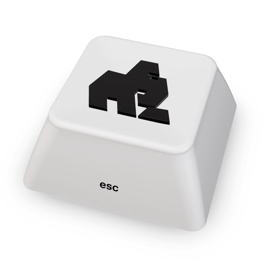 A white ESC keycap with the ESCAPE ape raised on its top